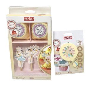 Zenker Baking Lot Ballerina Cake Toppers & Wrappers Cupcake Glitter Stencils New